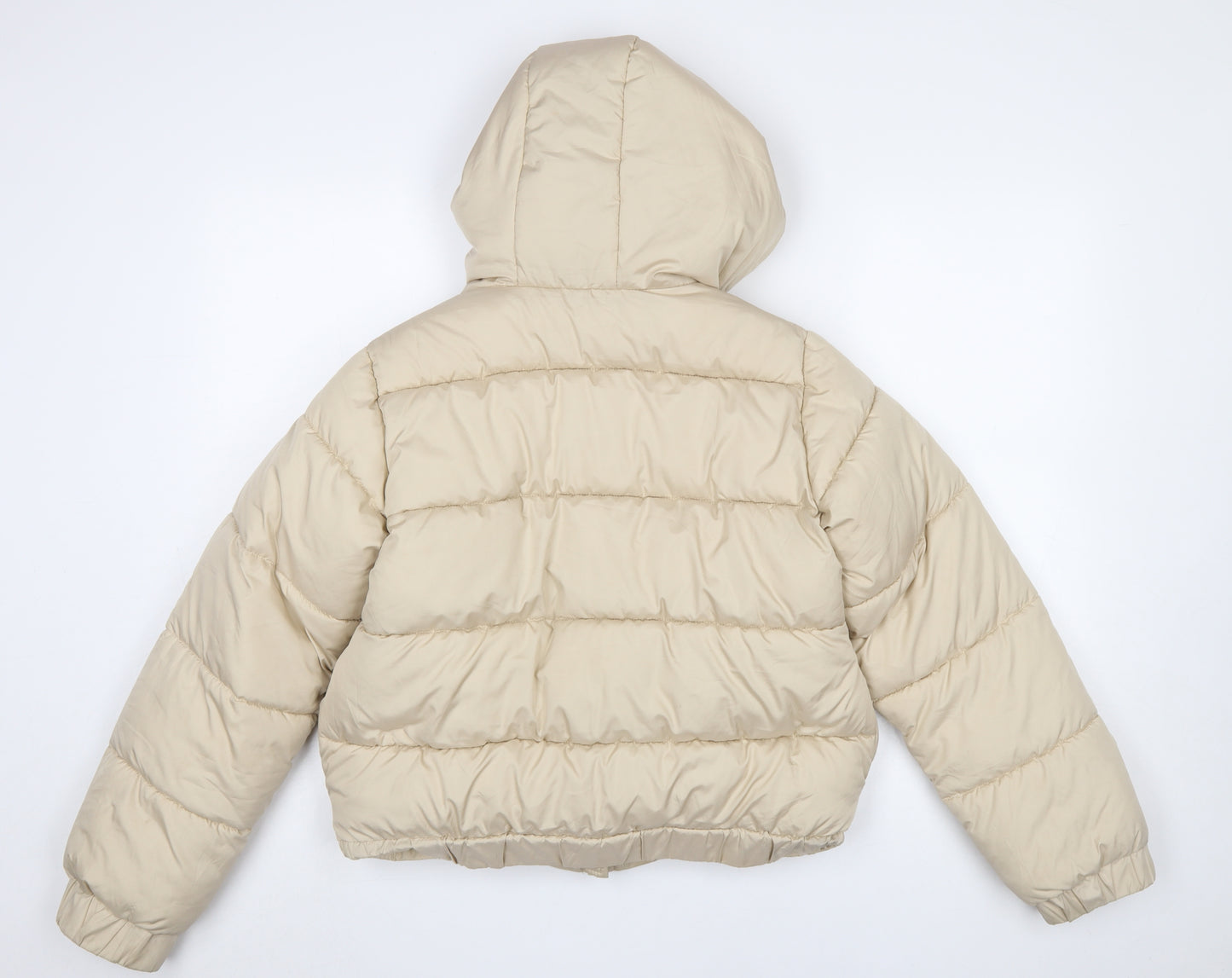 Missguided Women Beige Puffer Jacket Hooded Short Size 10