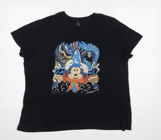 Front view of Disney Gildan Women’s Black XL Graphic T-Shirt Mickey Fantasia 100% Cotton