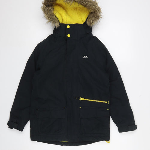 Trespass Boys Black Waterproof Hooded Parka Coat 7-8 Years