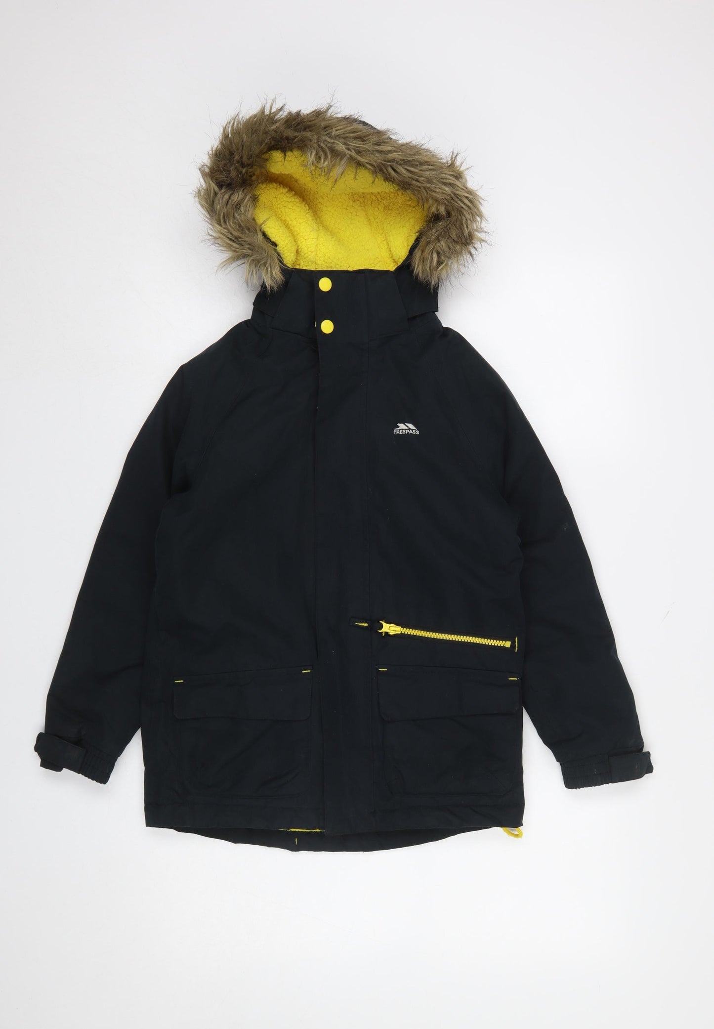 Trespass Boys Black Waterproof Hooded Parka Coat 7-8 Years