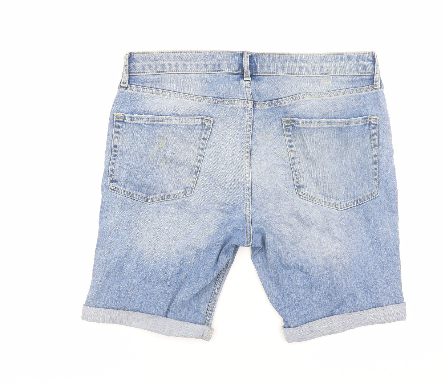 Topman Men's Blue Distressed Denim Slim Shorts Size W32