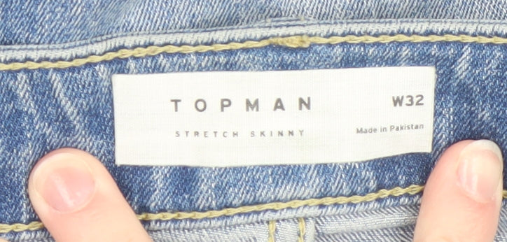 Topman Men's Blue Distressed Denim Slim Shorts Size W32