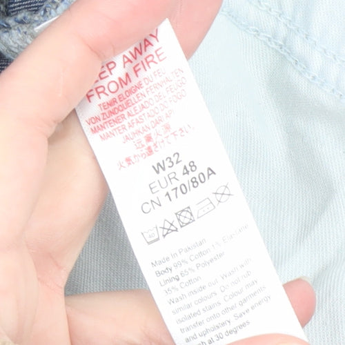 Topman Men's Blue Distressed Denim Slim Shorts Size W32