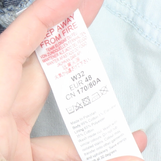 Topman Men's Blue Distressed Denim Slim Shorts Size W32