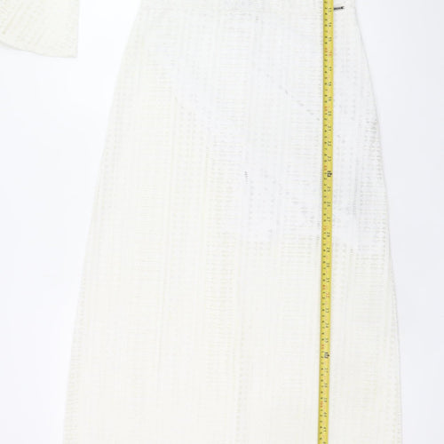 Guess Women White Lace Maxi Long Sleeve V-Neck Dress Size 12
