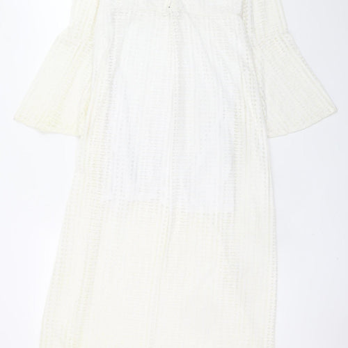 Guess Women White Lace Maxi Long Sleeve V-Neck Dress Size 12