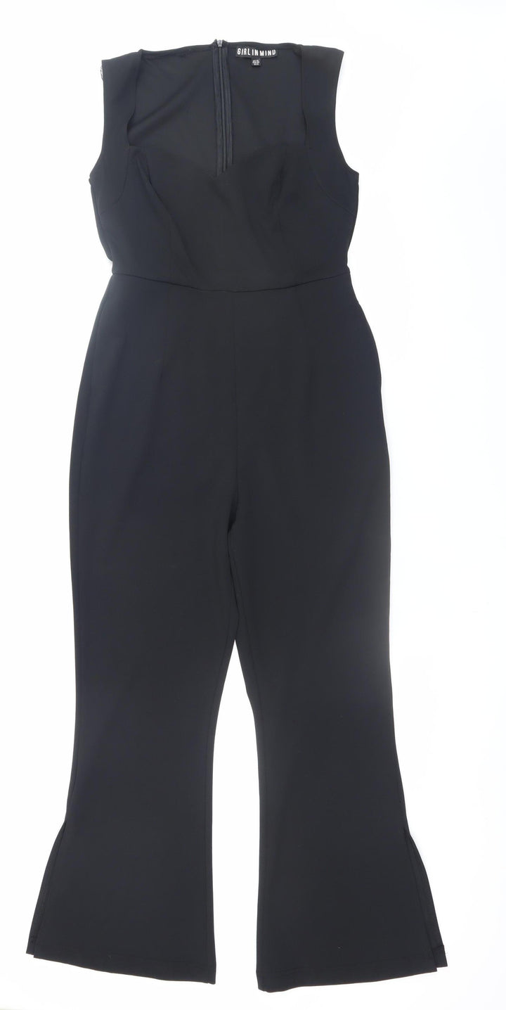 Girl in Mind Black Sleeveless Jumpsuit UK 10 Flared Leg Zip Back