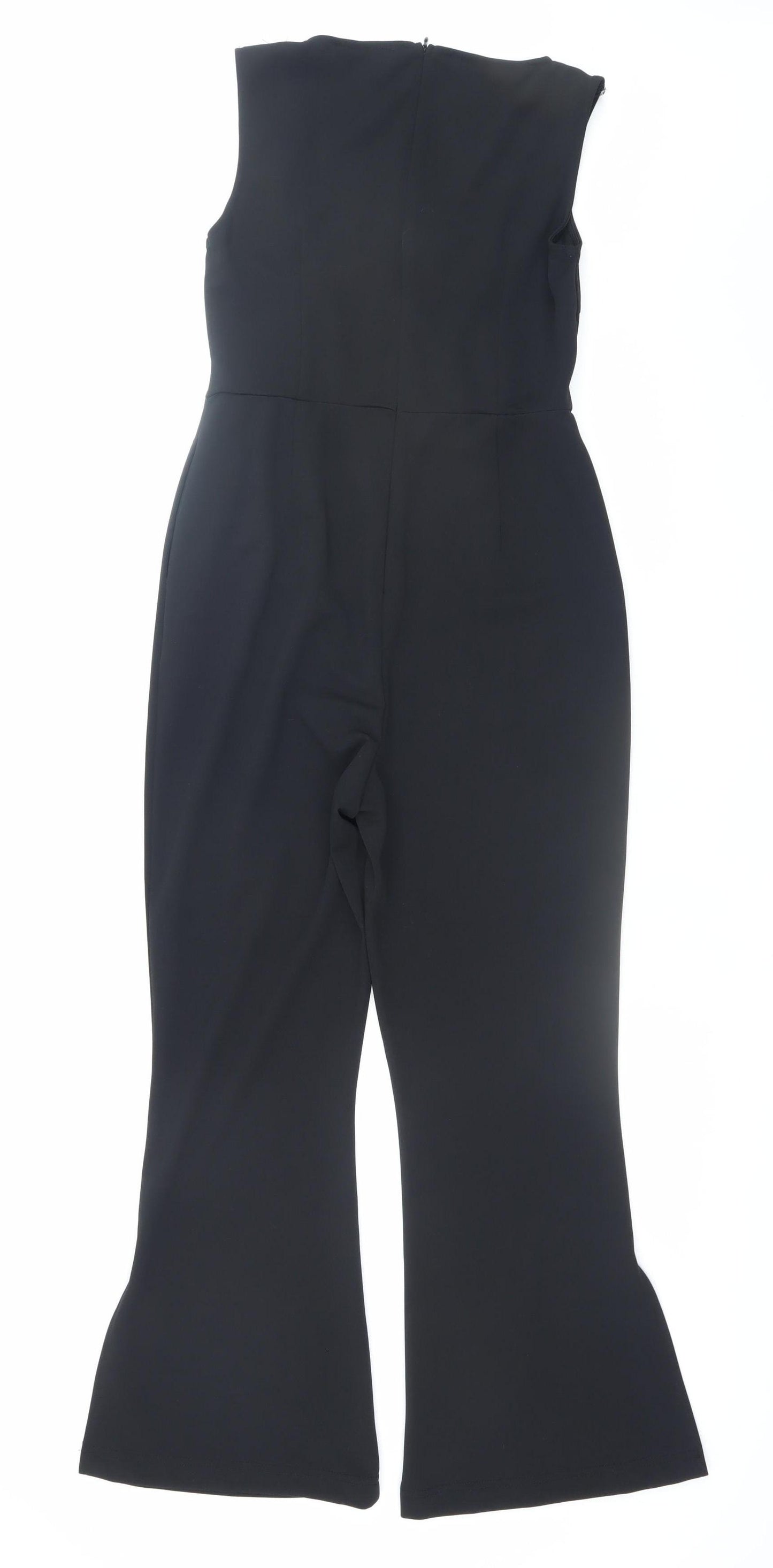 Girl in Mind Black Sleeveless Jumpsuit UK 10 Flared Leg Zip Back