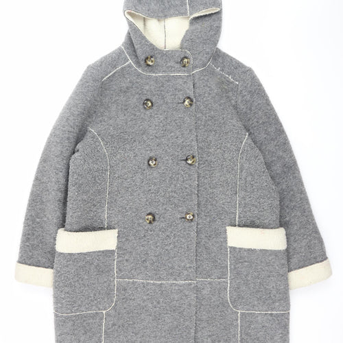 Marks and Spencer Women Grey Wool Blend Hooded Overcoat Size 18