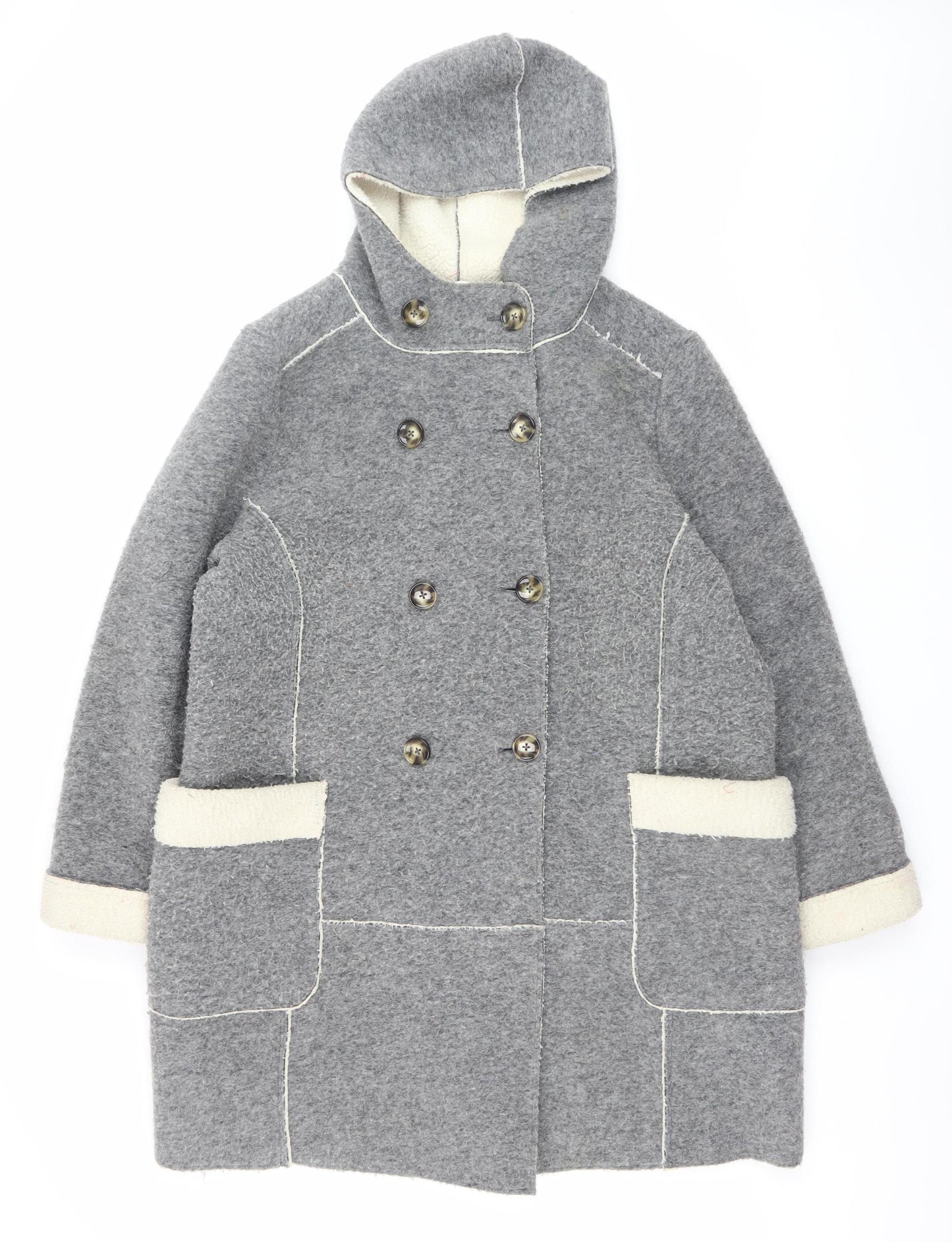 Marks and Spencer Women Grey Wool Blend Hooded Overcoat Size 18