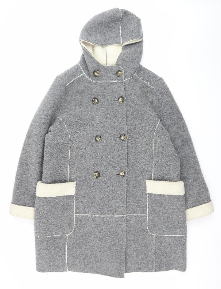 Marks and Spencer Women Grey Wool Blend Hooded Overcoat Size 18
