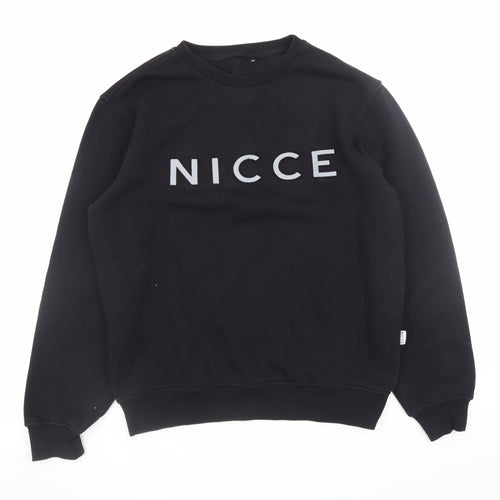 NICCE Mens Black Pullover Sweatshirt Medium Crew Neck Logo Jumper