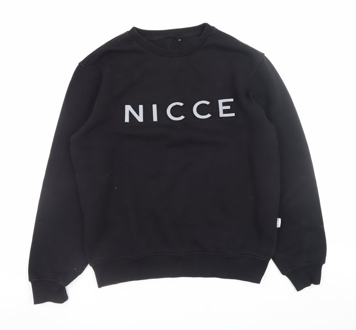 NICCE Mens Black Pullover Sweatshirt Medium Crew Neck Logo Jumper
