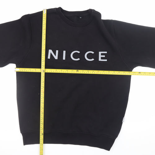 NICCE Mens Black Pullover Sweatshirt Medium Crew Neck Logo Jumper