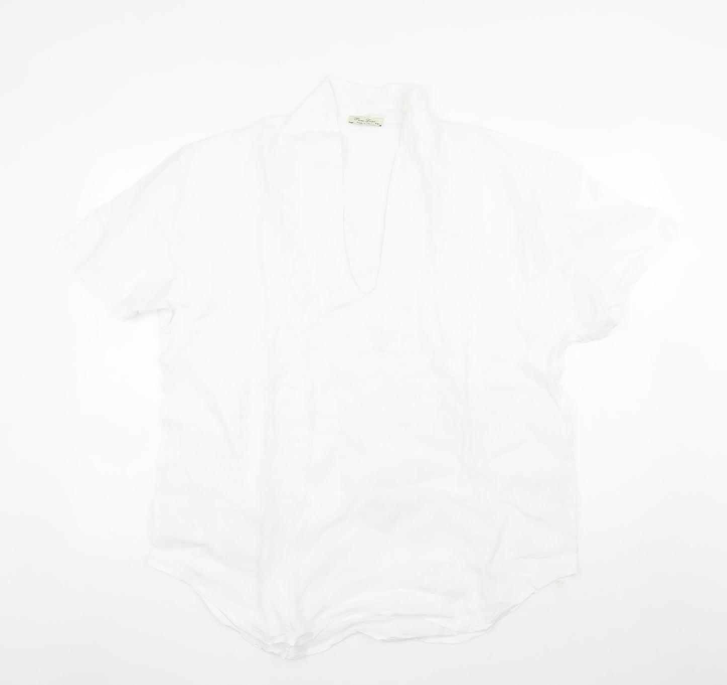 Puro Lino Men's White Linen Short Sleeve V-Neck Casual T-Shirt 2XL