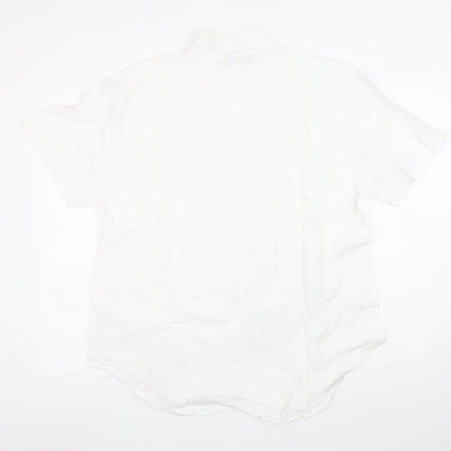 Puro Lino Men's White Linen Short Sleeve V-Neck Casual T-Shirt 2XL