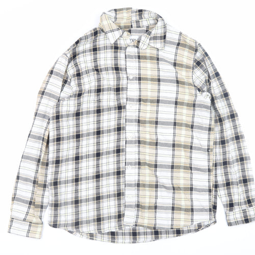 Zara Men Beige Plaid Cotton Relaxed Fit Long Sleeve Button-Up Shirt M