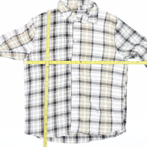 Zara Men Beige Plaid Cotton Relaxed Fit Long Sleeve Button-Up Shirt M