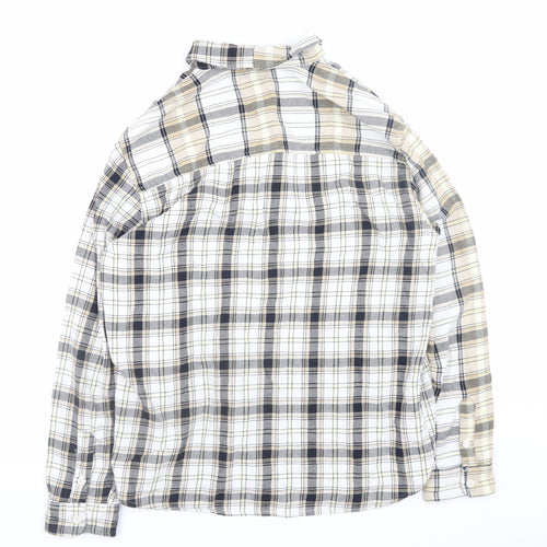 Zara Men Beige Plaid Cotton Relaxed Fit Long Sleeve Button-Up Shirt M