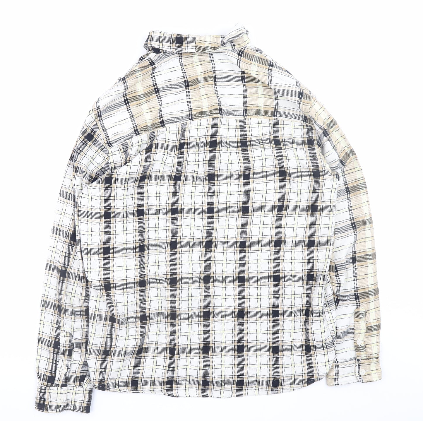 Zara Men Beige Plaid Cotton Relaxed Fit Long Sleeve Button-Up Shirt M