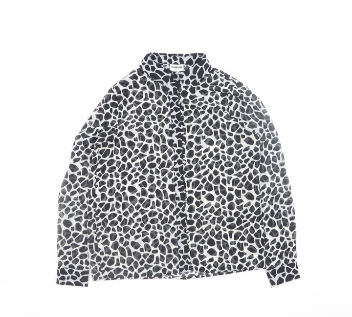 Noisy May Women’s Black Animal Print Chiffon Button-Up Shirt Size S