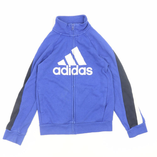 Adidas Boys Blue Full Zip Sweatshirt 7-8 Years Logo Sports Top