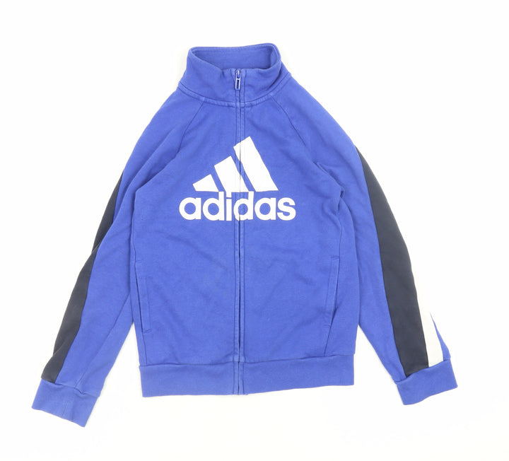 Adidas Boys Blue Full Zip Sweatshirt 7-8 Years Logo Sports Top