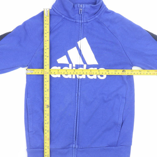 Adidas Boys Blue Full Zip Sweatshirt 7-8 Years Logo Sports Top