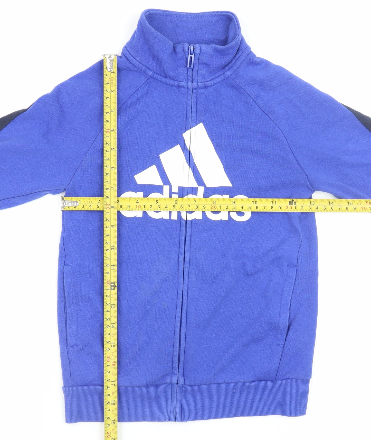 Adidas Boys Blue Full Zip Sweatshirt 7-8 Years Logo Sports Top