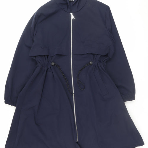 Virgo Boutique Women Blue Hooded Long Parka Coat Size 10