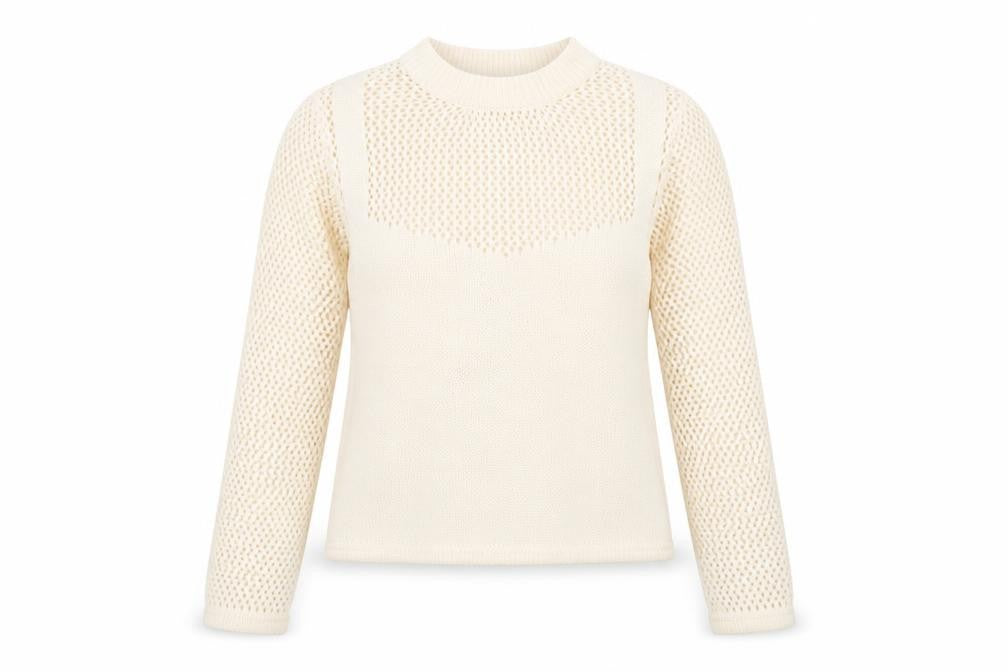 Front view of Zara Women Ivory Mock Neck Open Knit jumper, size S