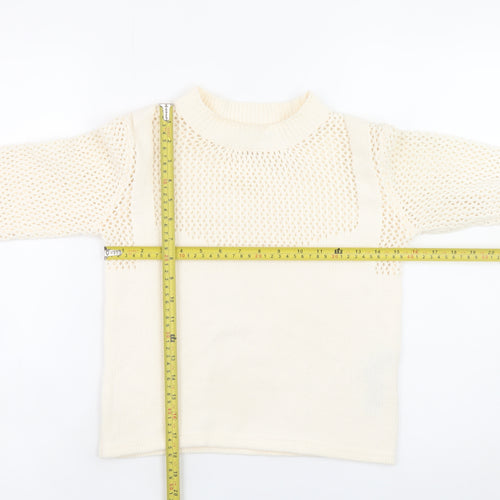 Zara Women Ivory Mock Neck Open Knit Pullover Jumper Size S