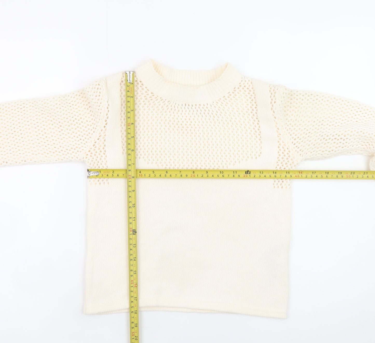 Zara Women Ivory Mock Neck Open Knit Pullover Jumper Size S