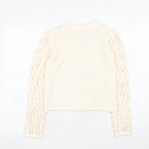 Zara Women Ivory Mock Neck Open Knit Pullover Jumper Size S