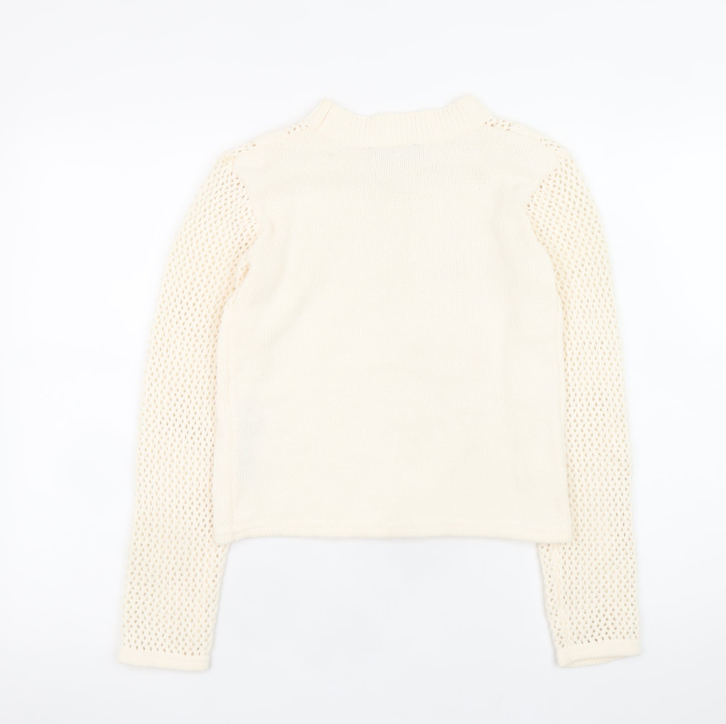 Zara Women Ivory Mock Neck Open Knit Pullover Jumper Size S