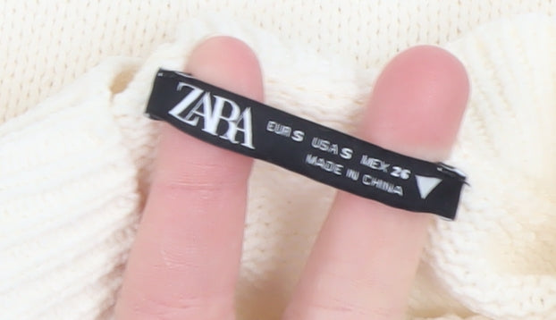 Zara Women Ivory Mock Neck Open Knit Pullover Jumper Size S