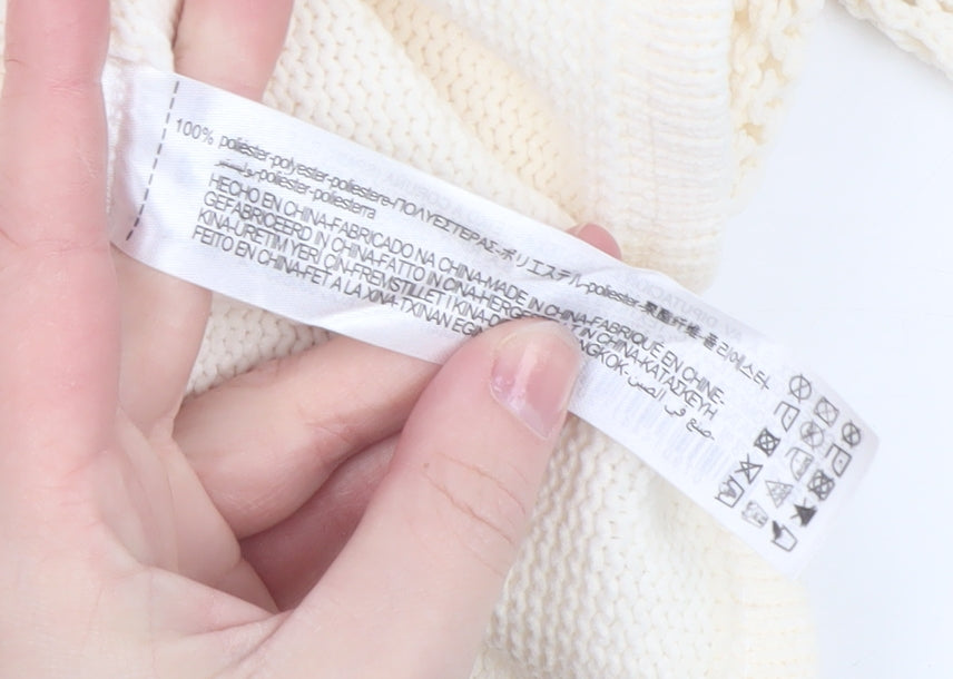 Zara Women Ivory Mock Neck Open Knit Pullover Jumper Size S