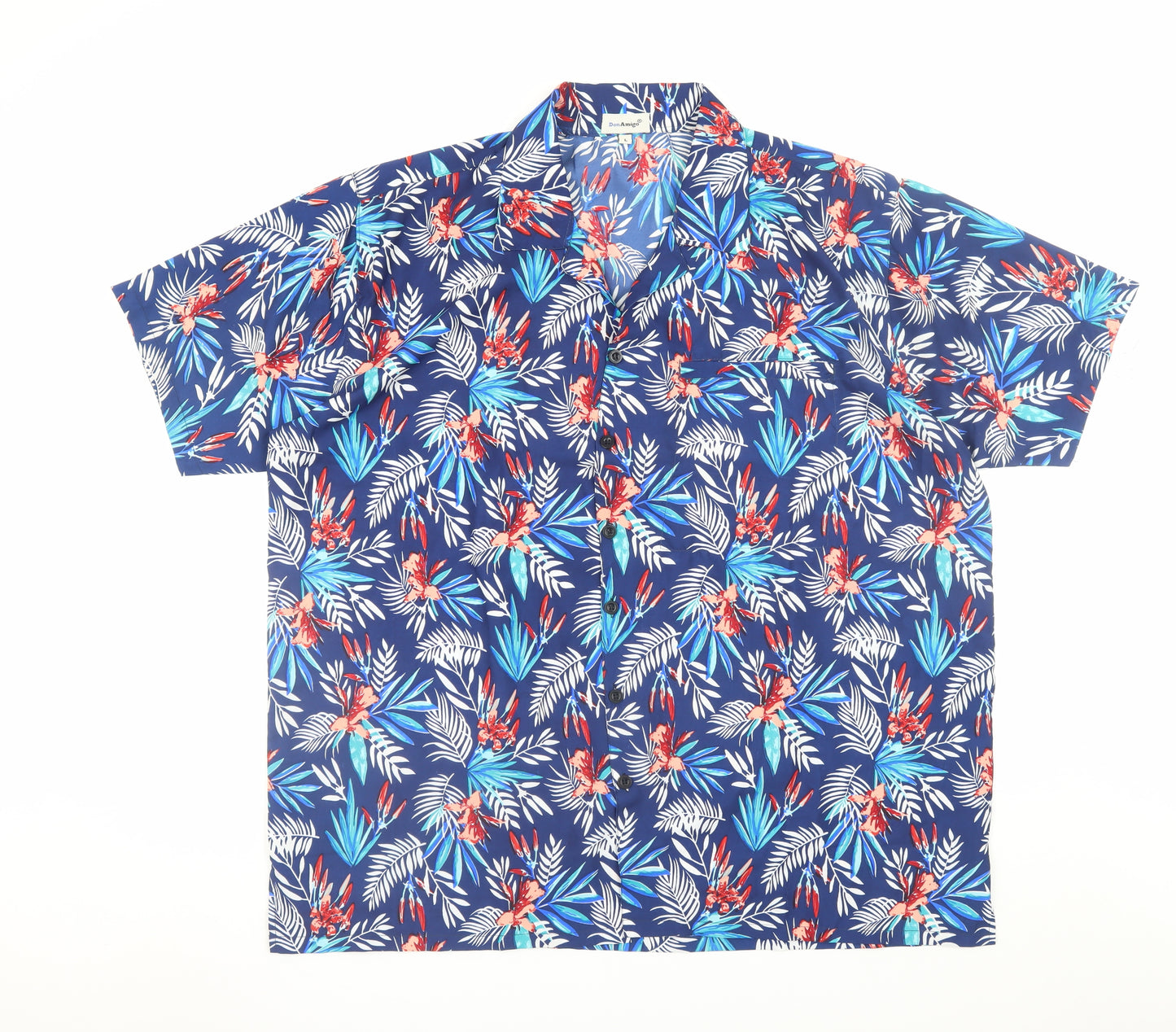 Don Amigo Men's Blue Hawaiian Floral Short Sleeve Button-Up Shirt L