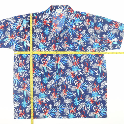 Don Amigo Men's Blue Hawaiian Floral Short Sleeve Button-Up Shirt L