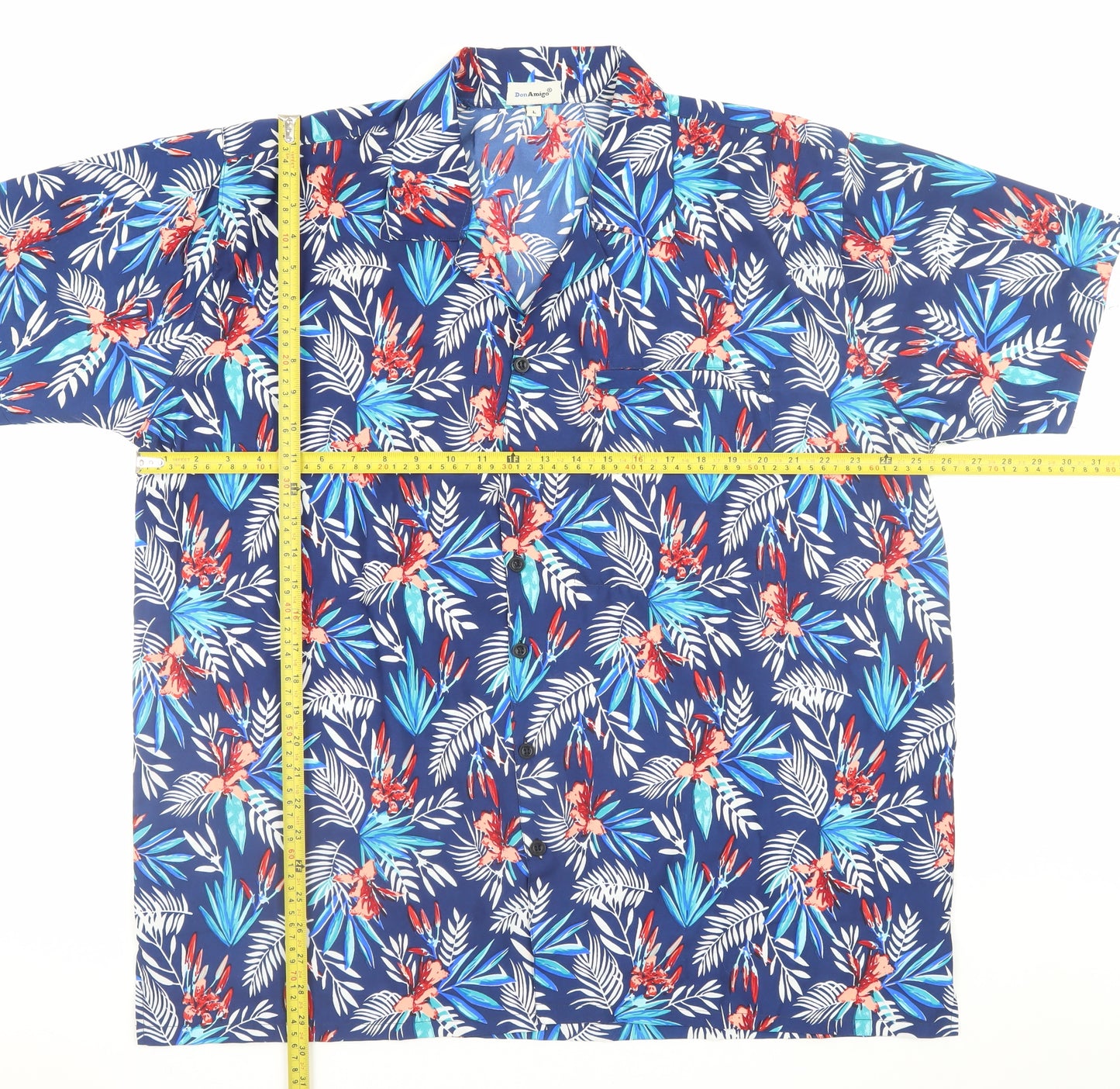 Don Amigo Men's Blue Hawaiian Floral Short Sleeve Button-Up Shirt L