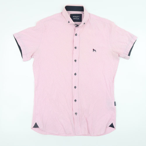 Bewley Ritch Men's Pink Slim Fit Short Sleeve Button-Up Shirt S