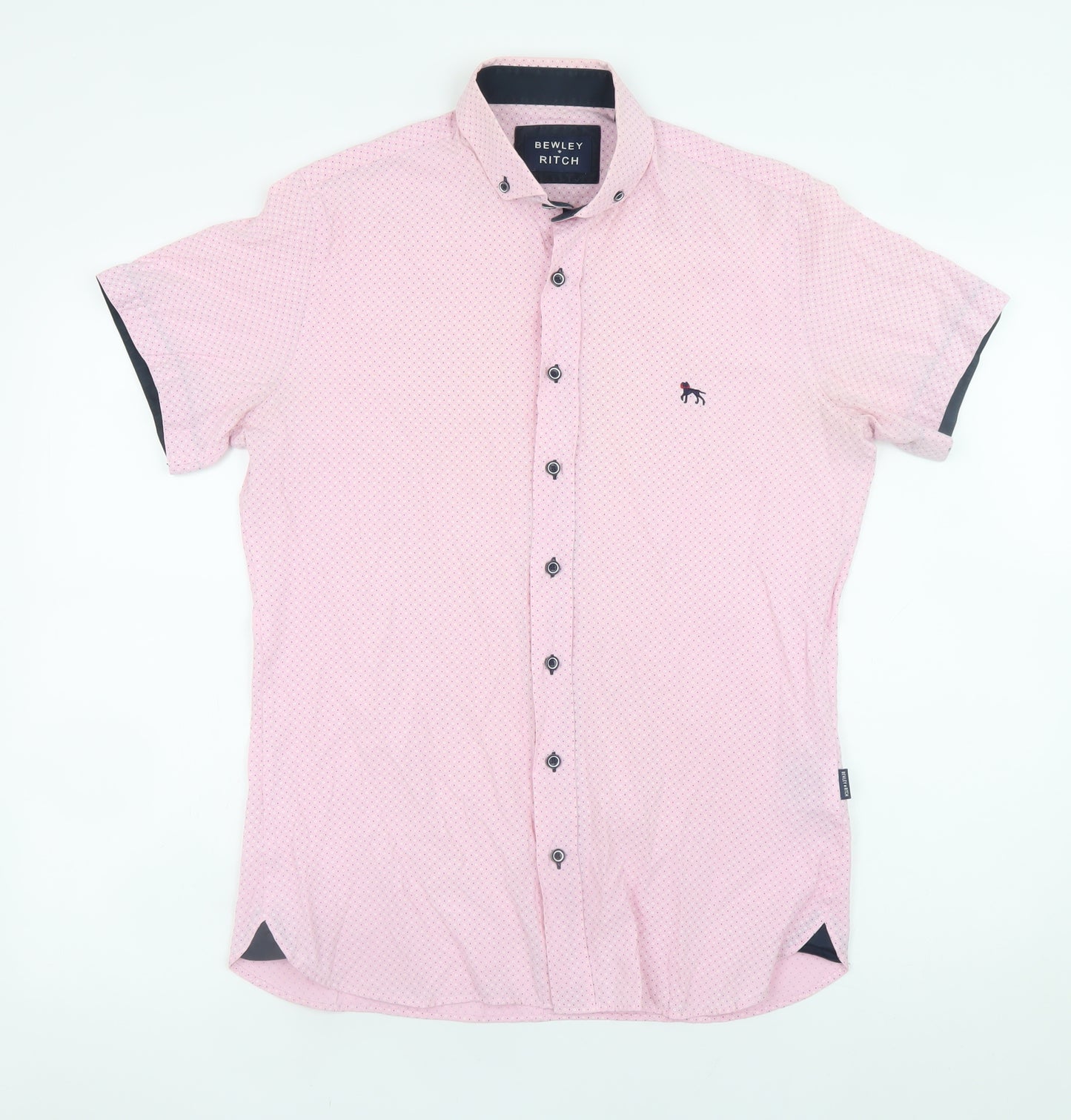 Bewley Ritch Men's Pink Slim Fit Short Sleeve Button-Up Shirt S