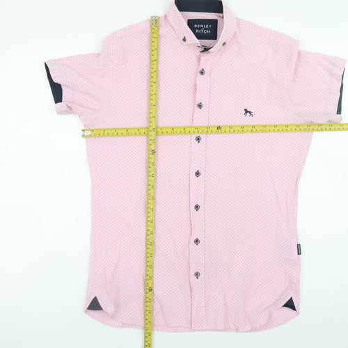 Bewley Ritch Men's Pink Slim Fit Short Sleeve Button-Up Shirt S