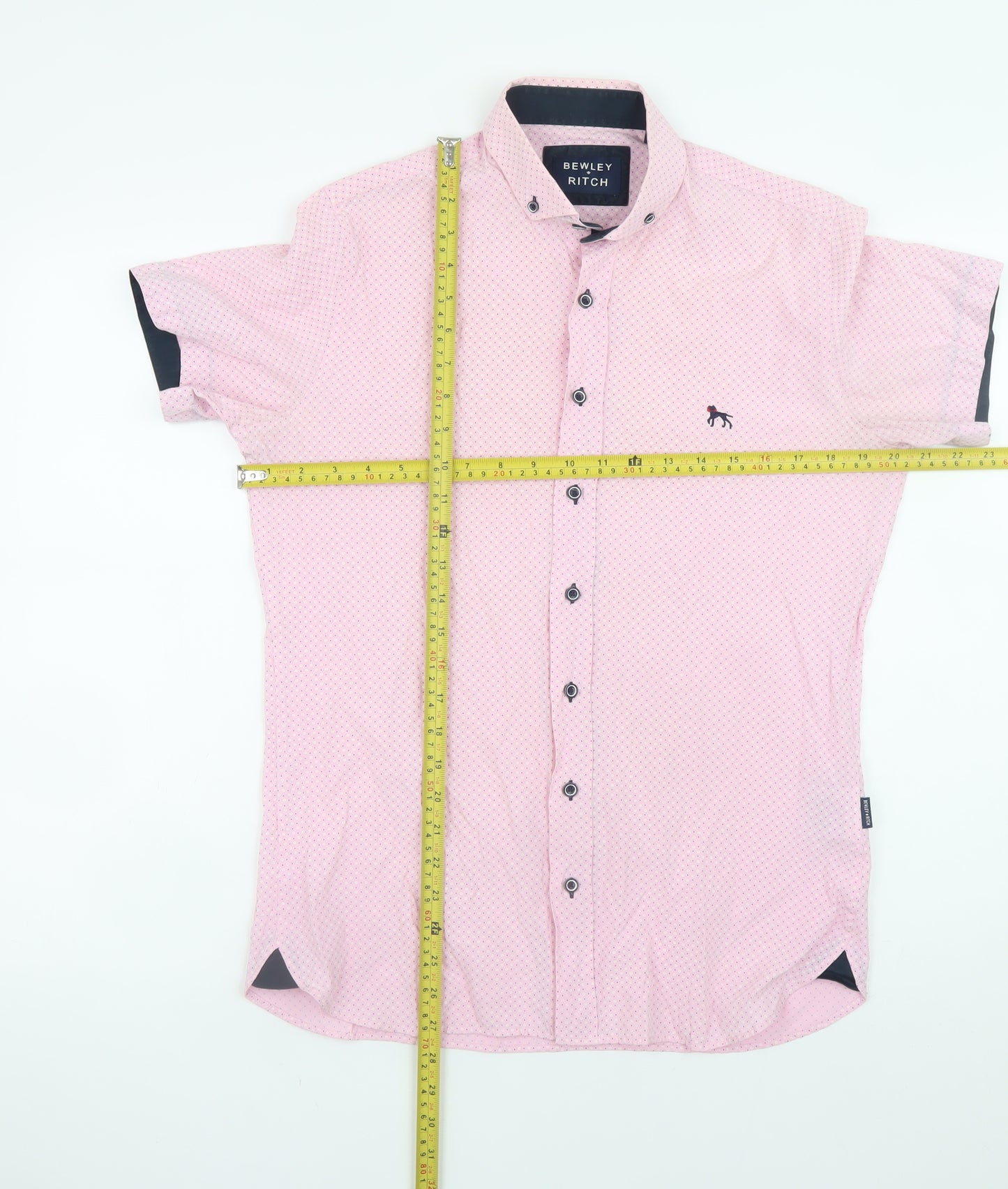 Bewley Ritch Men's Pink Slim Fit Short Sleeve Button-Up Shirt S