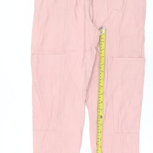Zara Womens Pink Cargo Trousers XS Viscose Blend Elastic Waist
