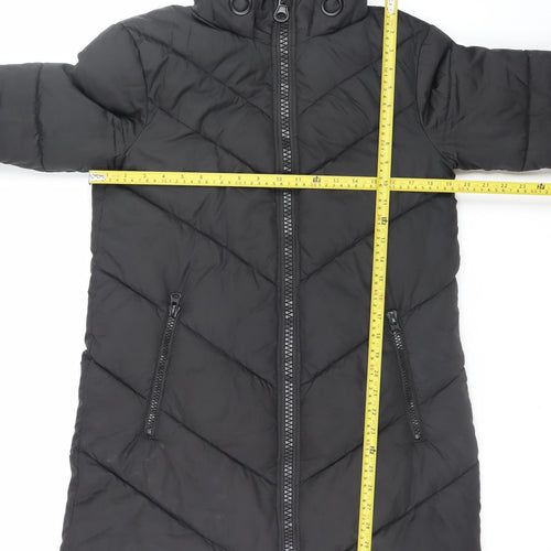 Jacqueline de Yong Women Black Small Quilted Long Hooded Puffer Jacket