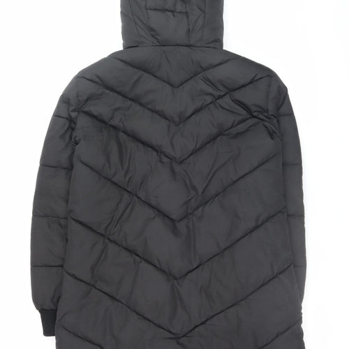 Jacqueline de Yong Women Black Small Quilted Long Hooded Puffer Jacket