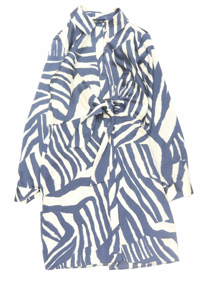 F&F Women’s Blue Animal Print Belted Shirt Dress Size 10