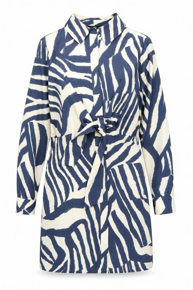 F&F Women’s Blue Animal Print Belted Shirt Dress Size 10