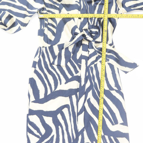 F&F Women’s Blue Animal Print Belted Shirt Dress Size 10